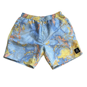 Men's Ripzone Swim Trunks Shorts Size M Blue Yellow Marble Print
